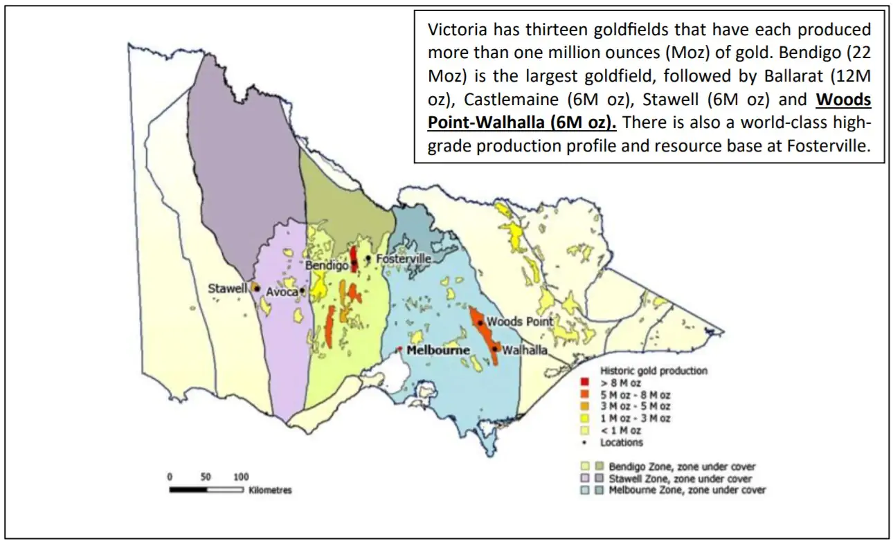 Location of the Woods Point Gold Project