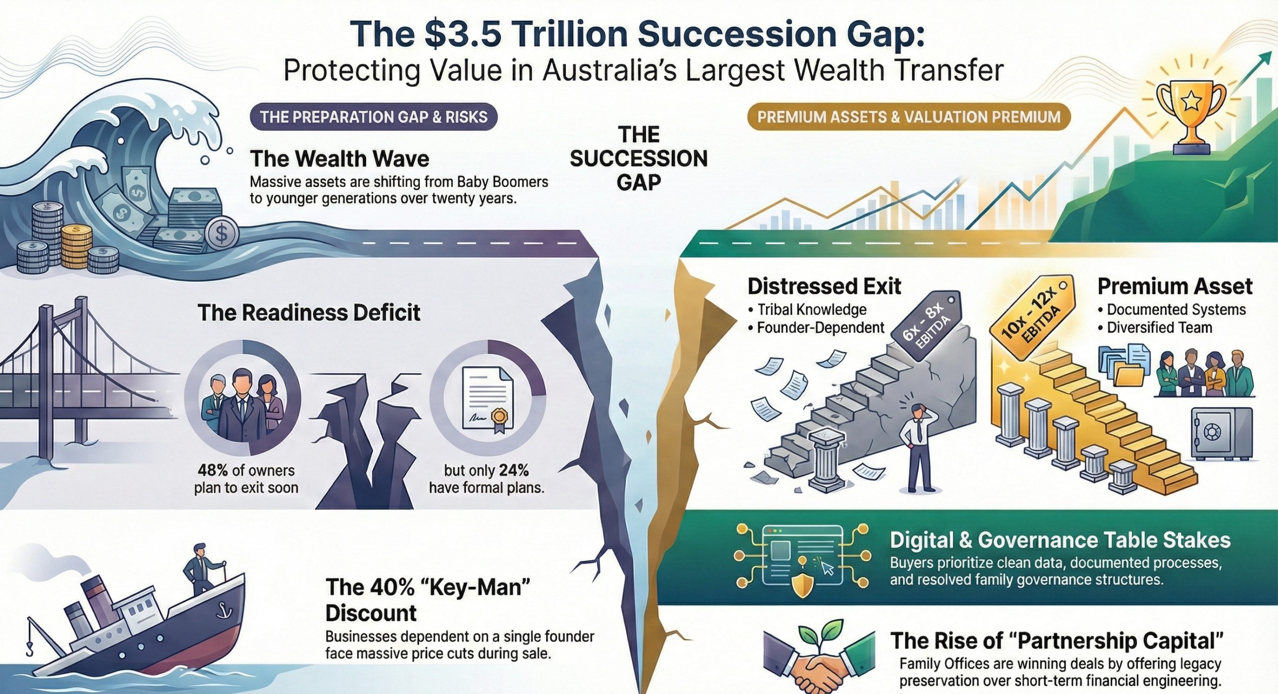 The $3.5 Trillion Succession Wave: Why 48% of Australian Business Owners Are About to Destroy Value